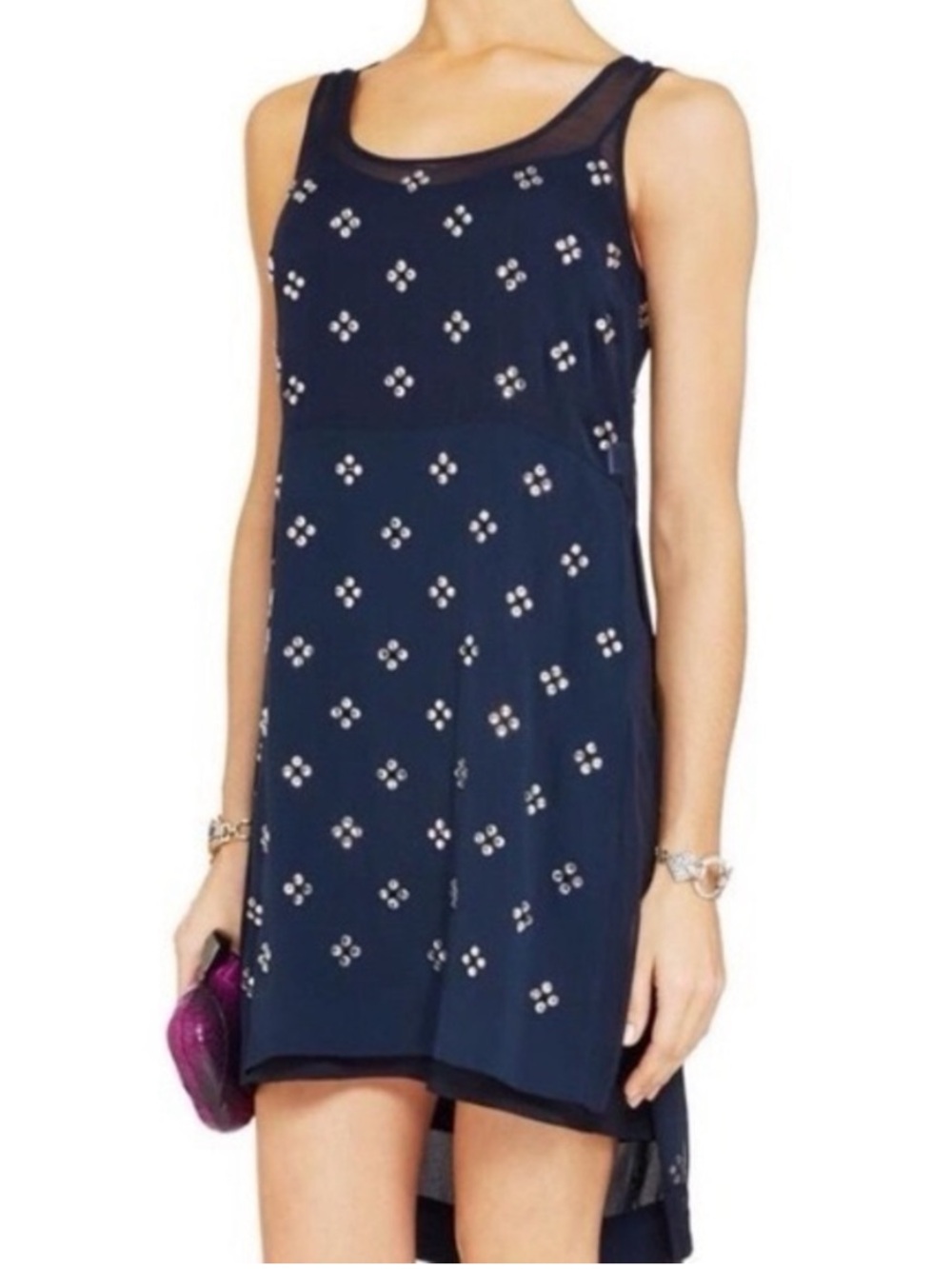 Diane Von Furstenberg Navy Sleeveless High-Low Dress WITHOUT SLIP UNDERNEATH